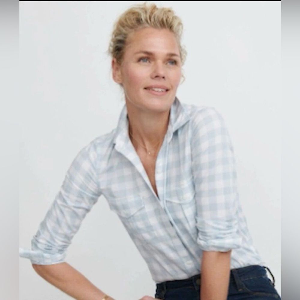 NWT UNTUCKit Women’s Santa Marzi Blue Checkered Button Down Shirt - Size 12